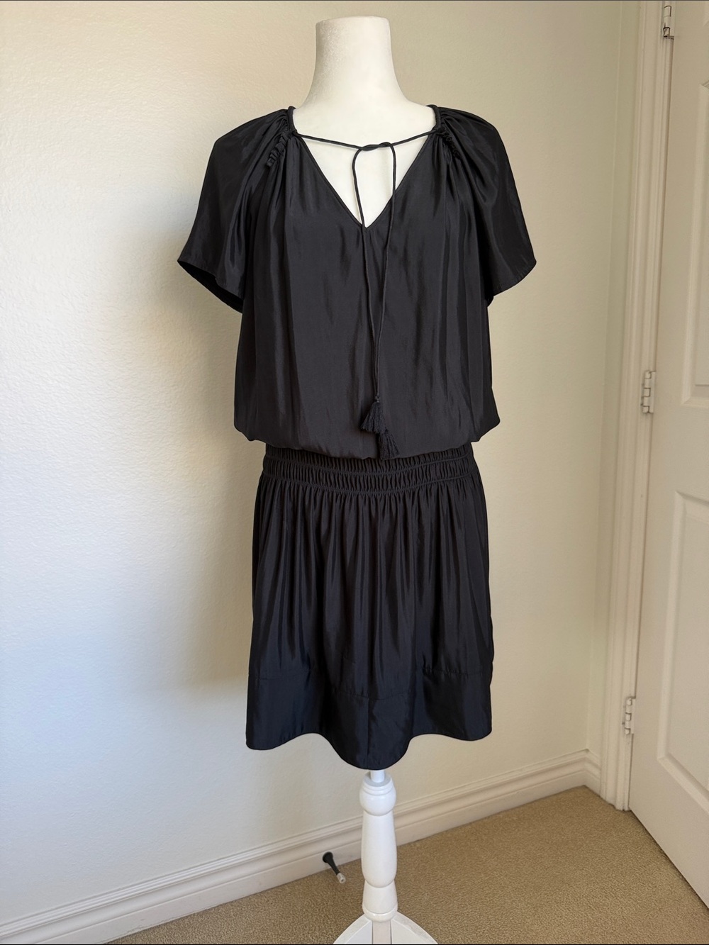 Ramy Brook Black Tie-Front Short Sleeve Dress